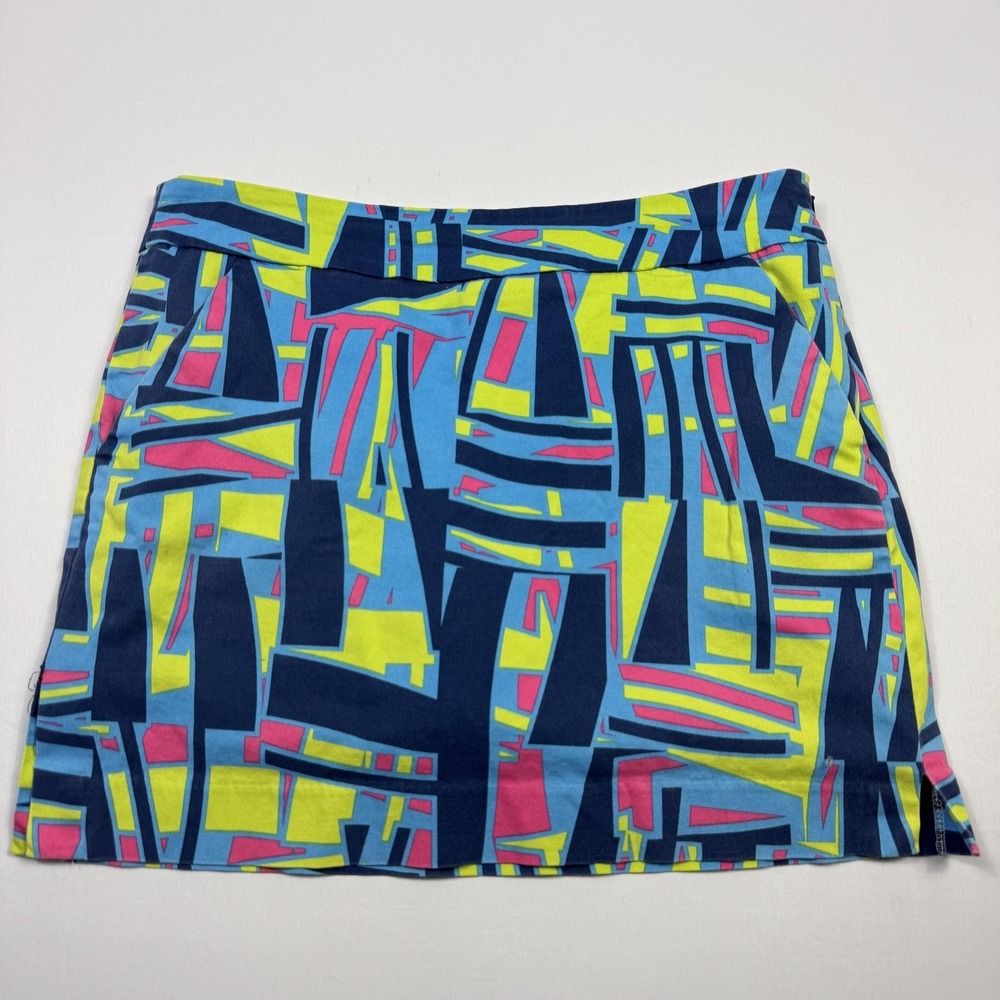 LOUDMOUTH Skirt Womens 10 Blue Geometric Stretch Pockets‎ Zip Casual